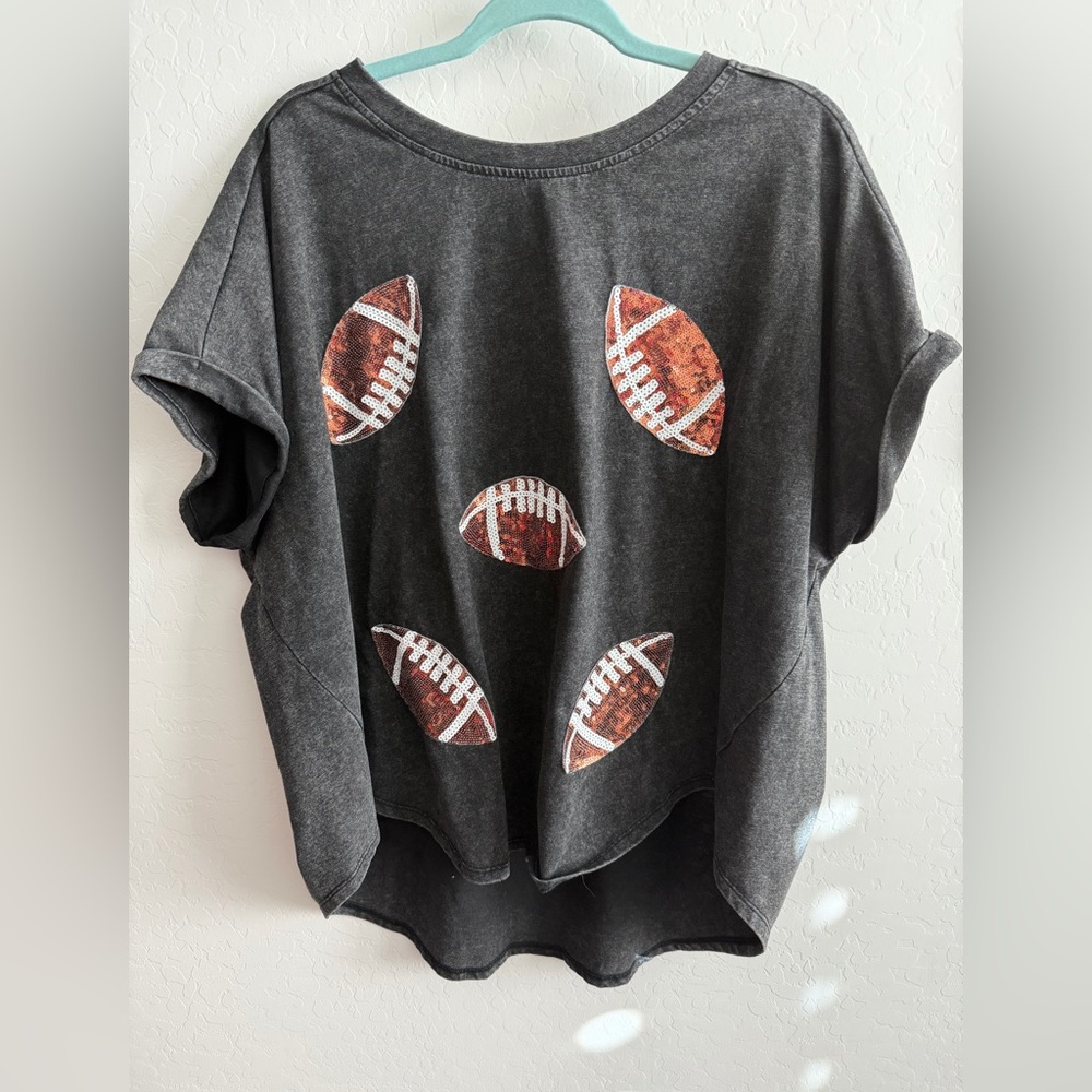 BiBi Charcoal Tee with sequined footballs